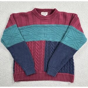 VTG 90's Heather & Tweed Chunky Cable Knit Sweater Men XL Multicolor Colorblock